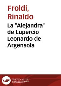 Portada:La \"Alejandra\" de Lupercio Leonardo de Argensola / Rinaldo Froldi