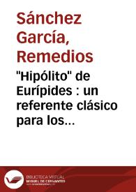 Portada:\"Hipólito\" de Eurípides : un referente clásico para los \"tópoi\" de \"Pepita Jiménez\", de Juan Valera / Remedios Sánchez García