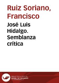 Portada:José Luis Hidalgo. Semblanza crítica / Francisco Ruiz Soriano
