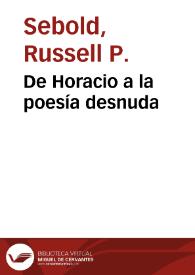 Portada:De Horacio a la poesía desnuda / Russell P. Sebold