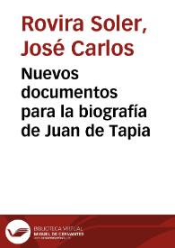 Portada:Nuevos documentos para la biografía de Juan de Tapia / José Carlos Rovira