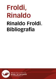 Portada:Rinaldo Froldi. Bibliografía / Franco Quinziano