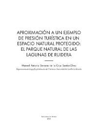 Portada:Aproximación a un ejemplo de presión turística en un espacio natural protegido : el Parque Natural de las Lagunas de Ruidera / Manuel Antonio Serrano de la Cruz Santos-Olmo