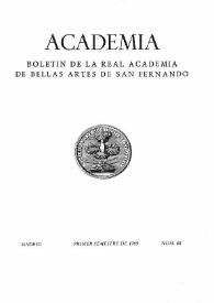 Portada:Academia : Boletín de la Real Academia de Bellas Artes de San Fernando. Primer semestre de 1989. Número 68. Preliminares e Índice