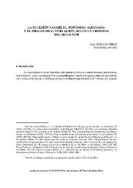 Portada:La sucesión nazarí, el topónimo \"Granada\" y el origen de su población, según un cronista del siglo XVII / Juan Abellán Pérez