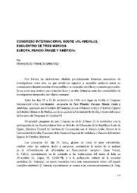 Portada:Congreso Internacional sobre «Al-Andalus, encuentro de tres mundos: Europa, Mundo Árabe y América» / por Francisco Franco Sánchez