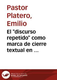 Portada:El "discurso repetido" como marca de cierre textual en la prosa de Valle-Inclán / Emilio Pastor Platero