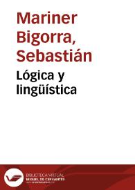 Portada:Lógica y lingüística / Sebastián Mariner Bigorra