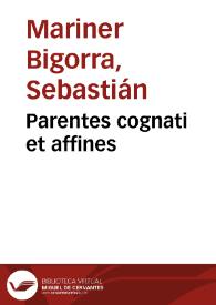 Portada:Parentes cognati et affines / Sebastián Mariner Bigorra