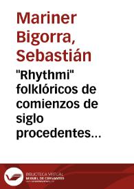 Portada:"Rhythmi" folklóricos de comienzos de siglo procedentes de Tamarite (Huesca) / Sebastián Mariner Bigorra