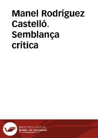 Portada:Manel Rodríguez-Castelló. Semblança crítica