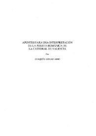 Portada:Apuntes para una interpretación de la puerta románica de la Catedral de Valencia / Joaquín Arnau Amo