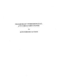 Portada:Modernidad y posmodernidad, ¿una crisis permanente? / José Corredor-Matheos