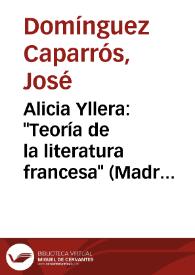 Portada:Alicia Yllera: \"Teoría de la literatura francesa\" (Madrid: Editorial Síntesis, 1996, 367 págs.) / Jesús Domínguez Caparrós