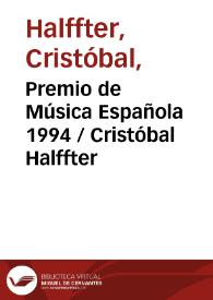 Portada:Premio de Música Española 1994 / Cristóbal Halffter