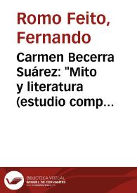 Portada:Carmen Becerra Suárez: "Mito y literatura (estudio comparado de Don Juan)" (Vigo: Universidade, 1997) / Fernando Romo Feito