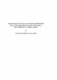 Portada:Participación de grabadores madrileños en la estampa de devoción gallega. Del Barroco al Neoclásico / Yolanda Barriocanal López
