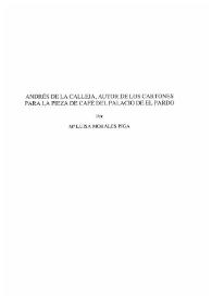 Portada:Andrés de la Calleja, autor de los cartones para la Pieza de Café del Palacio de El Pardo / M.ª Luisa Morales Piga