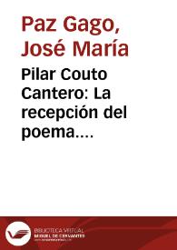 Portada:Pilar Couto Cantero: La recepción del poema. Pragmática del texto poético / José María Paz Gago