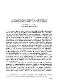 Portada:La transferencia de géneros, modelo de interpretación de otra cultura: A. Hardy / Rafael Ruiz Álvarez