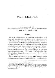 Portada:Estudio epigráfico. Inscripciones romanas de Málaga, púnica de Villaricos y medioeval de Barcelona / Fidel Fita