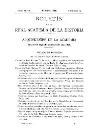Portada:Adquisiciones de la Academia durante el segundo semestre del año 1905