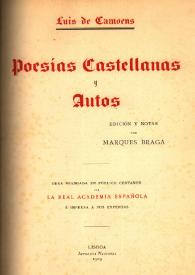 Portada:Poesías castellanas y autos / Luis de Camoes; edición y notas por Marqués Braga