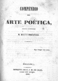 Portada:Compendio de arte poética / por el licenciado M. Milá y Fontanals