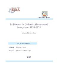 Portada:La Diócesis de Orihuela-Alicante en el franquismo : 1939-1975 / Mónica Moreno Seco