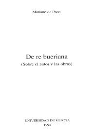 Portada:De re bueriana : (sobre el autor y las obras) / Mariano de Paco