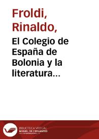 Portada:El Colegio de España y la literatura española / Rinaldo Froldi