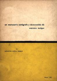 Portada:Un manuscrito autógrafo y desconocido de Mariano Melgar / Estuardo Núñez Hague