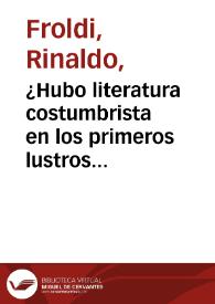Portada:¿Hubo literatura costumbrista en los primeros lustros del siglo XIX? / Rinaldo Froldi