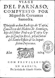 Portada:Viage del Parnaso / compuesto por Miguel de Ceruantes Saauedra