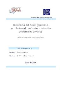 Portada:Influencia del ruido gaussiano correlacionado en la sincronización de sistemas caóticos / María de las Nieves Lorenzo González