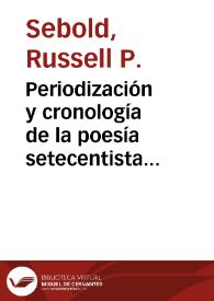 Portada:Periodización y cronología de la poesía setecentista española / Russell P. Sebold