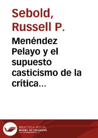 Portada:Menéndez Pelayo y el supuesto casticismo de la crítica de Forner en las \"Exequias\" / Russell P. Sebold