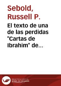 Portada:El texto de una de las perdidas \"Cartas de Ibrahim\" de Meléndez Valdés / Russell P. Sebold