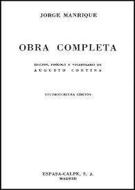 Portada:Obra completa / Jorge Manrique; edición, prólogo y vocabulario de Augusto Cortina