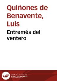 Portada:Entremés del ventero / Luis Quiñones de Benavente; edición de Abraham Madroñal