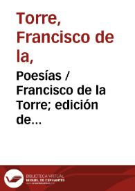 Portada:Poesías / Francisco de la Torre; edición de Alonso Zamora Vicente