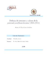Portada:Defensa de intereses y cultura de la patronal castellano-leonesa (1876-1931) / M.ª del Pilar Calvo Caballero