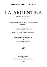 Portada:La Argentina : poema histórico / Martín del Barco Centenera