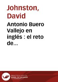 Portada:Antonio Buero Vallejo en inglés : el reto de la universalidad / David Johnston