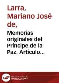 Portada:Memorias originales del Príncipe de la Paz. Artículo primero / Mariano José de Larra