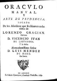 Portada:Oráculo manual y arte de prudencia / Baltasar Gracián