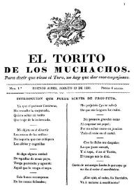 Portada:El torito de los muchachos : 1830 / Estudio preliminar de Olga Fernández Latour de Botas