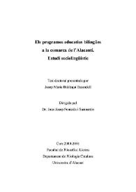 Portada:Els programes educatius bilingües a la comarca de l'Alacantí. Estudi sociolingüístic / Josep Maria Baldaquí Escandell