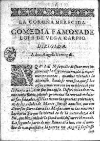 Portada:La corona merecida : comedia famosa / Lope de Vega