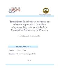 Portada:Tratamiento de información artística en colecciones públicas. Un modelo adaptado a la gestión del fondo de la Universidad Politécnica de Valencia / M.ª Fernanda Peset Mancebo